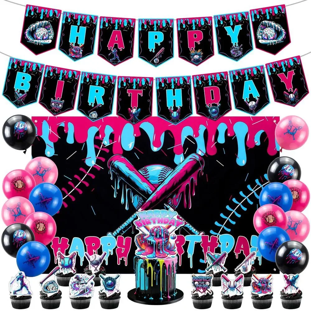 31 Pcs Ice Cream Drip Baseball Birthday Party Decorations Set